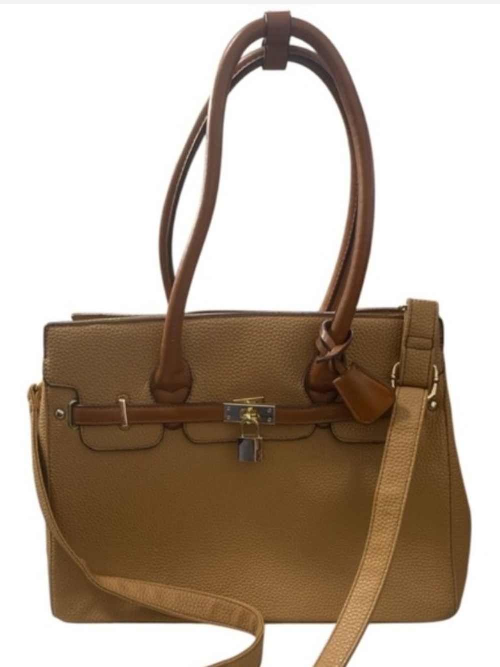Adrienne Vittadino Tan Shoulder Bag Crossbody Satchel Tote Purse Faux Leather